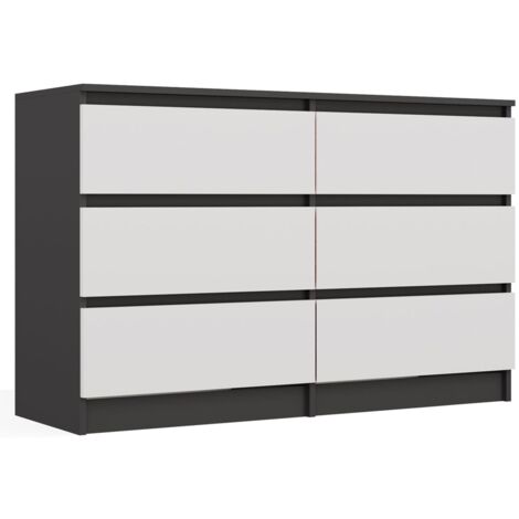 MILAN – Cómoda ancha para dormitorio con 6 cajones – 30x120x75 cm – Mueble de almacenamiento – Antracita y blanco (1/5)