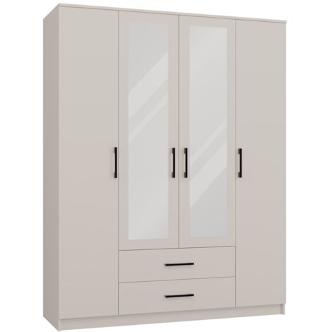 ROMA - Armario de 160 cm con espejo y 2 cajones – Beige cachemira (1/5)