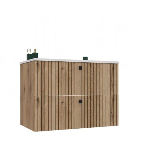 TIGO - mueble para lavabo roble con frente acanalado + lavabo