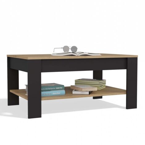 OHIO - Mesa de Centro Roble Artisan Negro con Estante para Salón 93x58x43,5 cm (1/5)