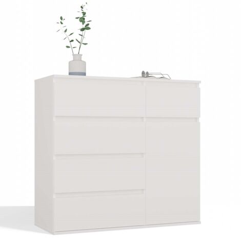 DUNE - Cómoda 1 puerta, 5 cajones - para salón, dormitorio o habitación infantil – blanco mate (1/5)