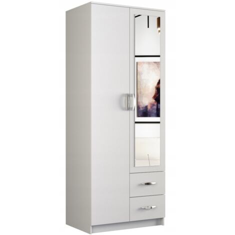 ROMA 80  Pequeño armario dormitorio oficina  Armario multifunción  2 puertas  Espejo  2 cajones  Armario de almacenamiento  Vestidor