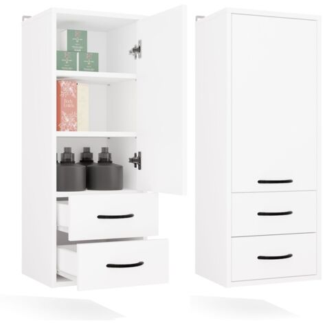 NINA - Mueble de pared para baño con 3 estantes y 2 cajones - Blanco (1/5)