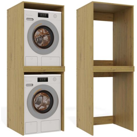 POLA TWIN - Armario de baño para lavadora y secadora con columna de estantes - Roble