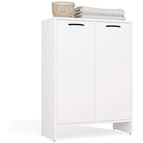 NINA - Armario de baño con cesto para la ropa, 3 estantes y 2 puertas - Blanco