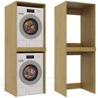 POLA TWIN - Armario de baño para lavadora y secadora con columna de estantes - Roble