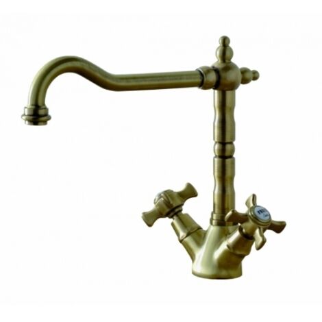 Cristina Ondyna – Mélangeur de cuisine avec bec potence vieux bronze – Hauteur 248 mm – Aérateur anticalcaire – Têtes céramiques – CH13092