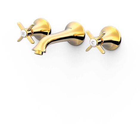 TRES 24215102OR TRES CLASIC Grifo Bimando Empotrado para Lavabo Color Oro 24K - ref: 24215102OR (1/2)
