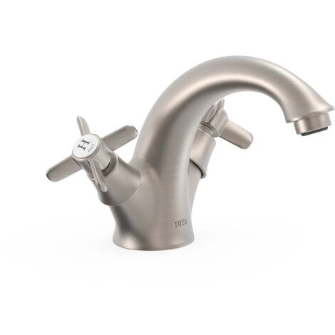 TRES 24210201AC TRES CLASIC Grifo Bimando para Lavabo Color Acero - ref: 24210201AC (1/2)