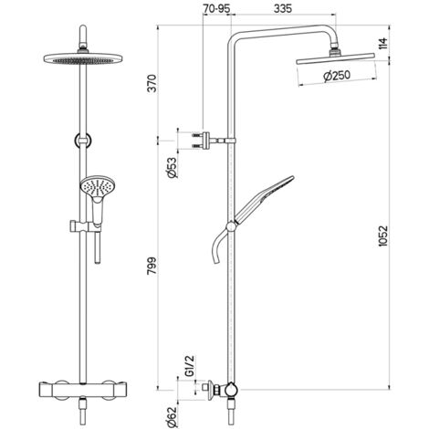 Cristina Ondyna – Colonne de douche thermostatique 250 chromé – Mitigeur corps froid – Pomme de douche 25 cm – Douchette monojet anticalcaire – Flexible 150 cm