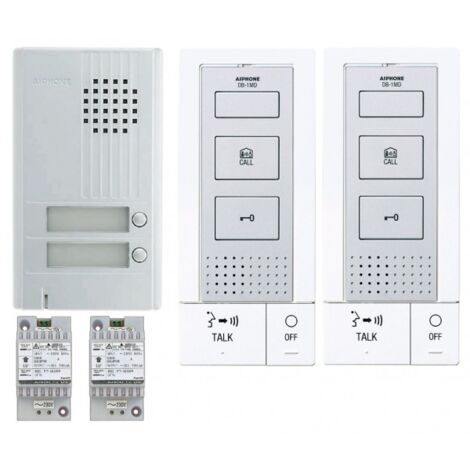 Aiphone – Kit audio platine alu saillie 2 bp 2 postes maîtres mains-libres – 2 transformateurs – KITDB2 – Communication sécurisée (1/3)