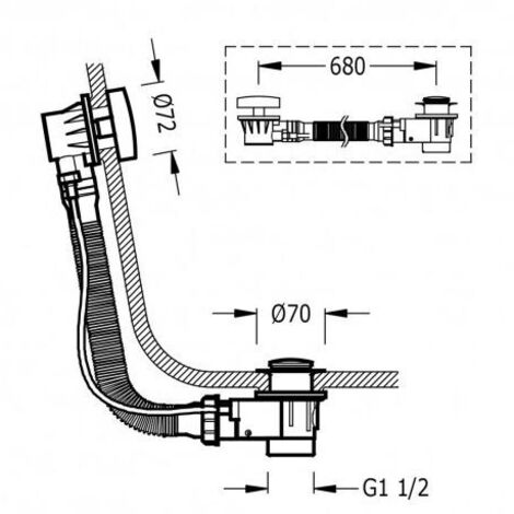 Vidage baignoire avec trop‑plein et valve automatique Ø 43 mm - TRES 13453410 (1/3)