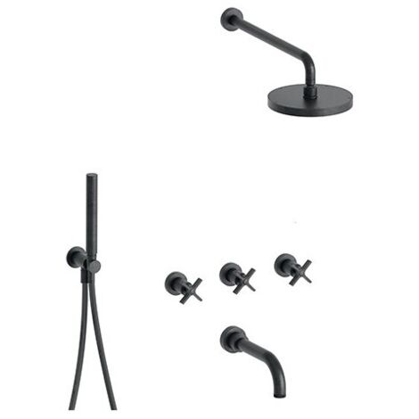 Bain/Douche Encastre 3 Sorties Cross Road Complet Chrome Noir Brosse Robinetterie CROSS ROAD - CRISTINA ONDYNA CR11375 (1/2)