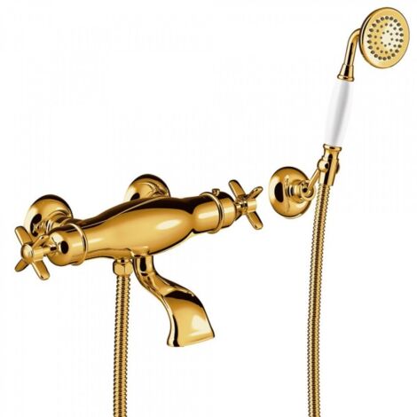 Mélangeur bain‑douche thermostatique OR avec douchette à main et support orientable TRES CLASIC COLOR - TRES 24217409OR (1/2)