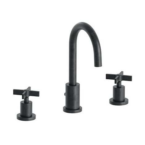 Mélangeur pour Lavabo 3 Trous + Vidage Chromé Noir Brossé CROSS ROAD - CRISTINA ONDYNA CR20575 (1/2)
