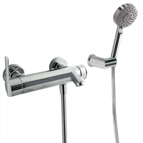 Mitigeur bain douchette à main massage avec support orientable et flexible satin - TRES 181474 (1/2)