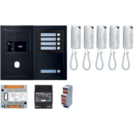 Pack GT audio 5 BP programmé avec platine façade noire satin GTBA5EB AIPHONE 200448