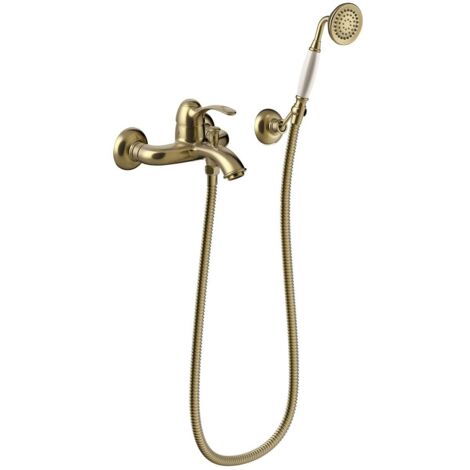 Mitigeur bain Douchette à main anticalcaire avec support orientable Finition Laiton Vieilli Mat - TRES 24217001LM (1/2)