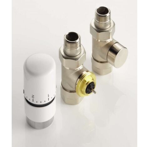 Acova – Kit robinetterie manuelle droite tête thermostatique nickelée – Filetage 1/2'' – Raccord 90° – Longueur 200mm – 841068