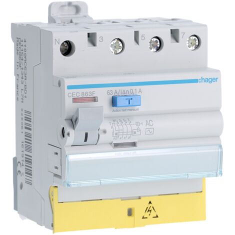 Inter dif 3P+N 63A 100mA AC BD - INTER. DIFF. TETRA. HAGER CEC863F (1/4)