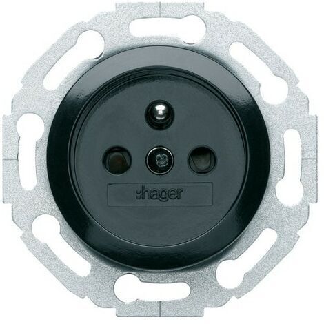 Hager – Prise de courant 2P+T noire sans vis – Design rond Bauhaus – Pour installations électriques – WMV100N (1/3)