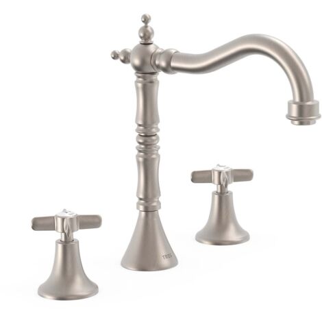 TRES 24210501AC TRES CLASIC Grifo Bimando De Repisa para Lavabo Color Acero - ref: 24210501AC (1/2)