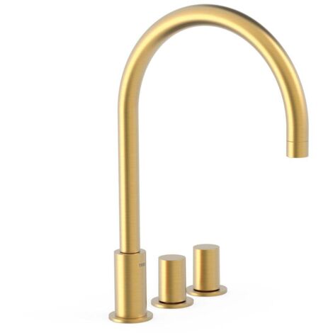 TRES 06110501OM STUDY Grifo Bimando De Repisa para Lavabo Color Oro Mate 24K - ref: 06110501OM (1/2)