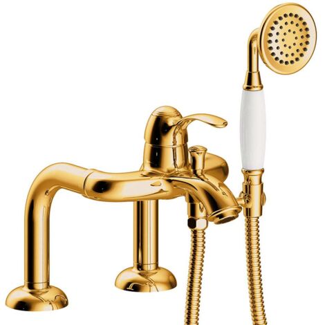 Mitigeur bain d’étagère Douchette à main anticalcaire avec Flexible double agrafage OR 24K - TRES 24219401OR (1/2)