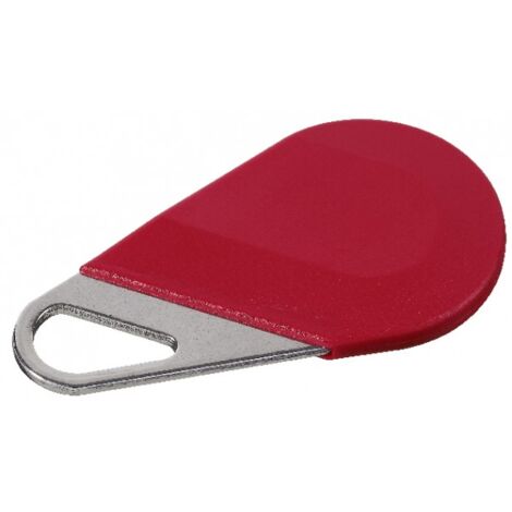 Aiphone – Badge hexact porte clé rouge en acier inoxydable – Technologie Mifare 13,56 MHz – Attache porte-clé en inox – Dimensions 30x60x3mm - HECV2R