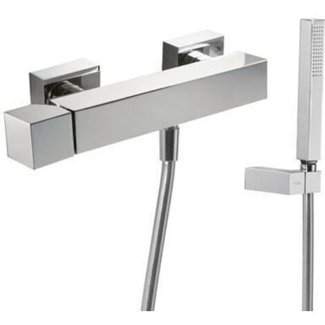 Mitigeur douche Douchette à main anticalcaire avec support orientable et flexible satin - TRES 107167 (1/2)