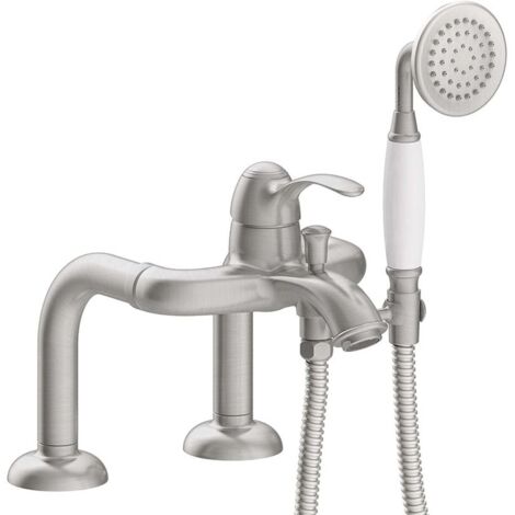 Mitigeur bain d’étagère Douchette à main anticalcaire avec Flexible double agrafage Acier - TRES 24219401AC (1/2)
