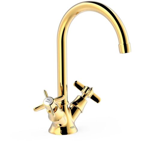 TRES 24210901OR TRES CLASIC Grifo Bimando para Lavabo Color Oro 24K - ref: 24210901OR (1/2)