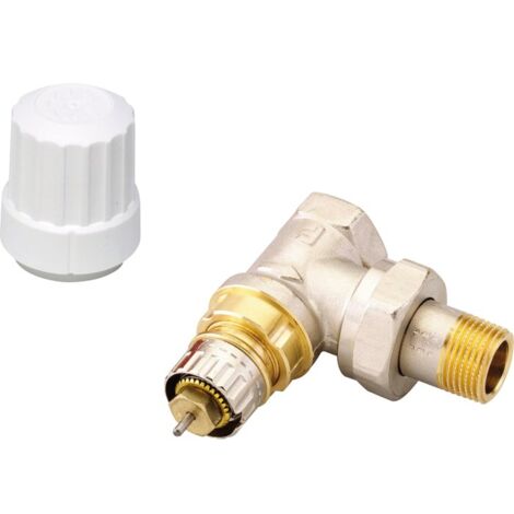 Corps de robinet équerre réglable 1/2' – Filetage femelle 15/21 – Préréglage ajustable – Compatible têtes thermostatiques Danfoss