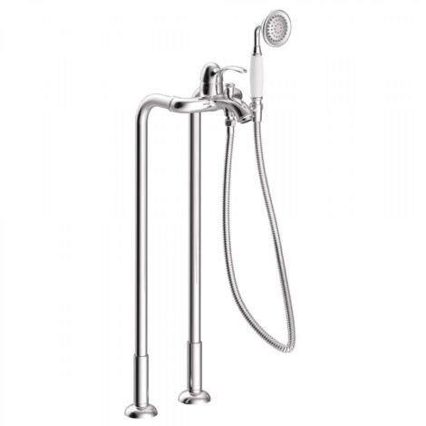 Mitigeur bain avec prises d'eau au niveau du sol. Douchette à main anticalcaire. Flexible double agrafage - TRES 24219402 (1/2)