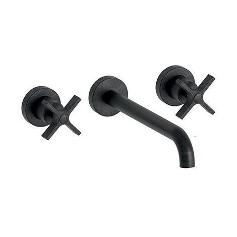 Lavabo Cross Road 3 Trous + Vidage Sans Mecanisme Chrome Noir Brosse Robinetterie CROSS ROAD - CRISTINA ONDYNA CR24375 (1/2)