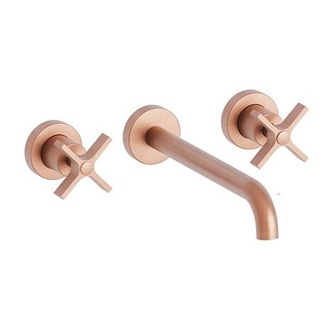 Lavabo Cross Road 3 Trous + Vidage Sans Mecanisme Or Rose Brosse Robinetterie CROSS ROAD - CRISTINA ONDYNA CR24334P (1/2)