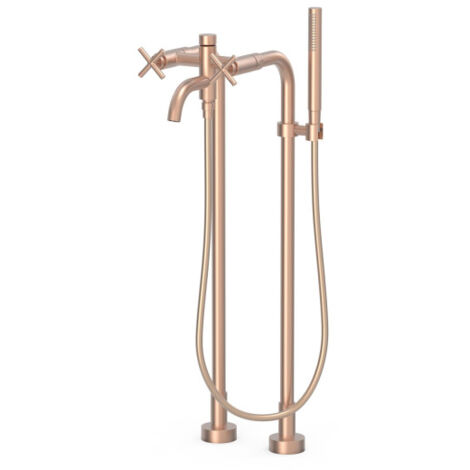 Mélangeur sur pied pour baignoire et doucheAvec 2 colonnes verticales Or Rose Mat 24K - TRES 28319401OPM (1/2)