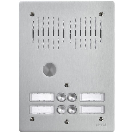 Aiphone – Platine de rue audio 4 boutons encastrée – Façade aluminium 4 mm – Installation sécurisée avec vis anti-vandalisme – 100901