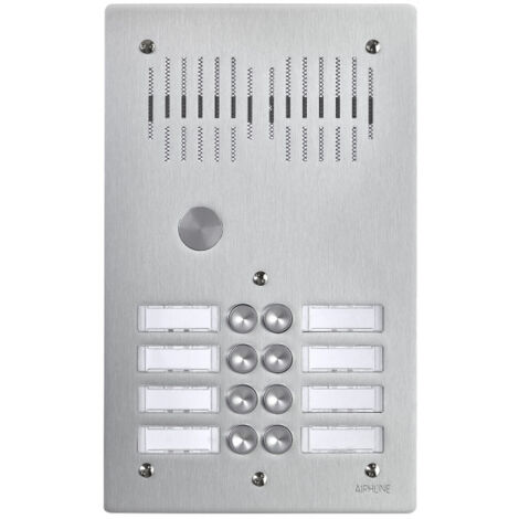 Aiphone – Platine de rue audio 8 boutons encastrée – Résistante au vandalisme – Aluminium 4 mm – Hauteur 293 mm – 100903
