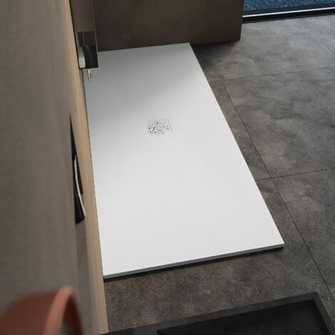 Receveur Kinemoon Style texture pierre lunaire blanc 180x100 bonde centrale - KINEDO RD784 (1/3)