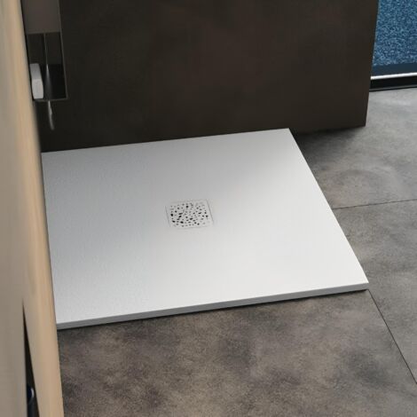 Receveur Kinemoon Style texture pierre lunaire blanc 100x100 bonde centrale - KINEDO RD758 (1/3)