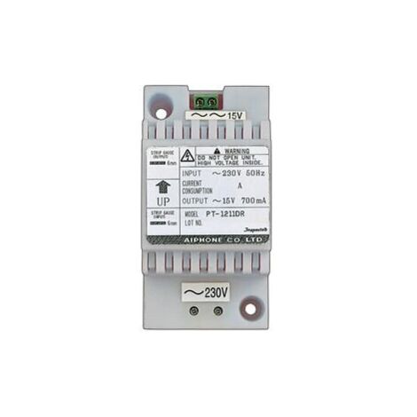 Aiphone – Alimentation 230Vac/15Vac 0,7A – PT1211DR – Accessoire pour interphone sur rail DIN 3 modules – Fixation par vis
