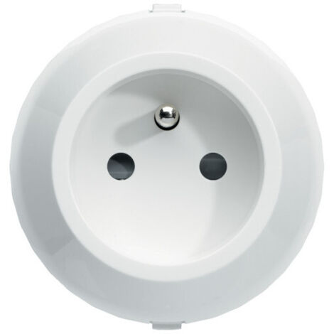Hager – Mécanisme prise de courant 2P+T blanc – Enjoliveur sans cadre – Installation en saillie – IP2X – 16A – Compatible boîte Ateha (1/2)