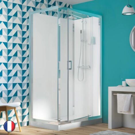 Kinedo – Cabine de douche rectangulaire 100x80 cm avec 2 portes coulissantes en verre – Receveur Biocryl non glissant – CA8360 (1/5)