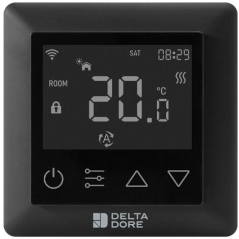 Thermostat de chauffage connecté Tybox Zigbee noir – Programmation hebdomadaire – Compatible box Delta Dore – 6151060 (1/2)