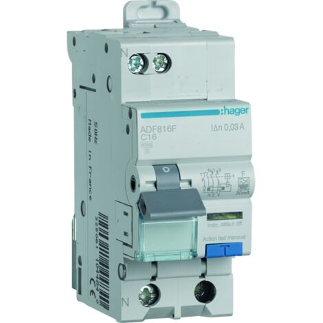 Disjoncteur différentiel 1P+N 4 5kA C-16A 30mA type F HAGER ADF816F (1/4)