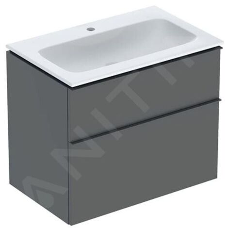 Pack lavabo slim 75 cm avec meuble Geberit iCon 2 tiroirs et siphon Gris velouté - GEBERIT 502.336.JK.1 (1/2)