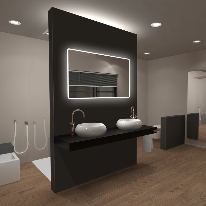 Miroir salle de bain LED auto-éclairant BORDER LINES 70x45 - Aurlane