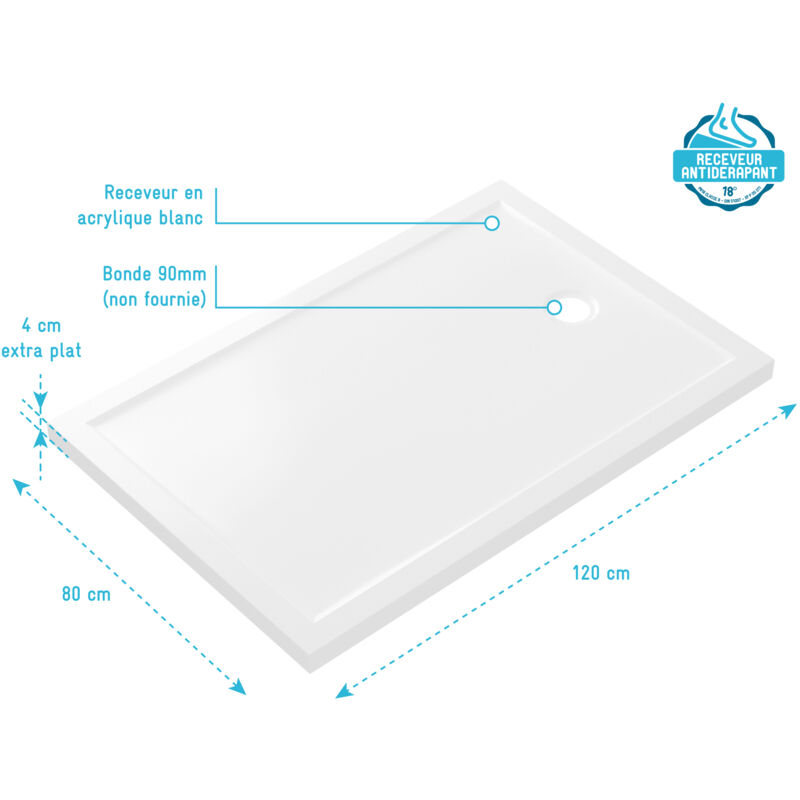 Receveur De Douche Idralite 90x120 Cm Blanc – Acrylique, Rectangulaire Angle