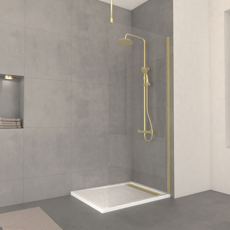 Paroi de Douche 80x200 cm - Cadre et Bras Aluminium Finition Or Doré Brossé  - GOLDY CONTOURING - Aurlane